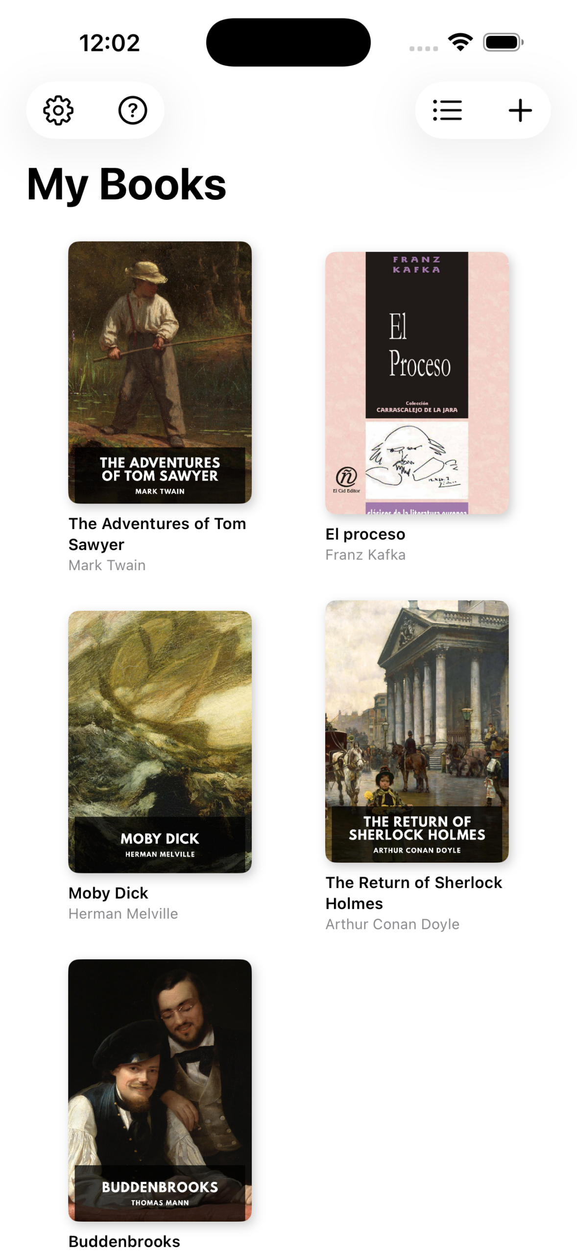 Screenshot of the Babel Reader Library View on the iPhone