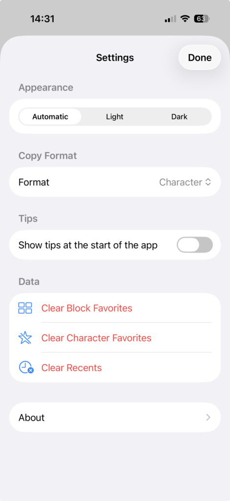 Screenshot of the Settings Menu on the iPhone