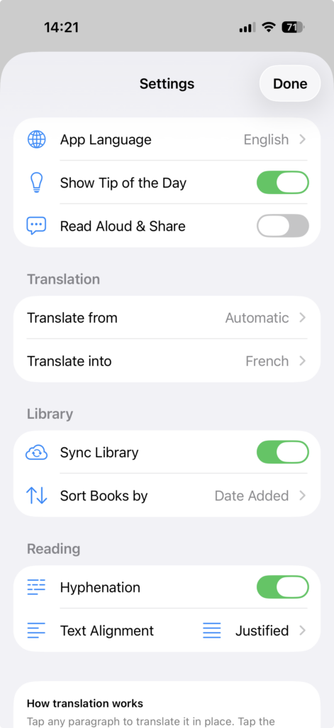 Screenshot of the Settings Menu of iPhone