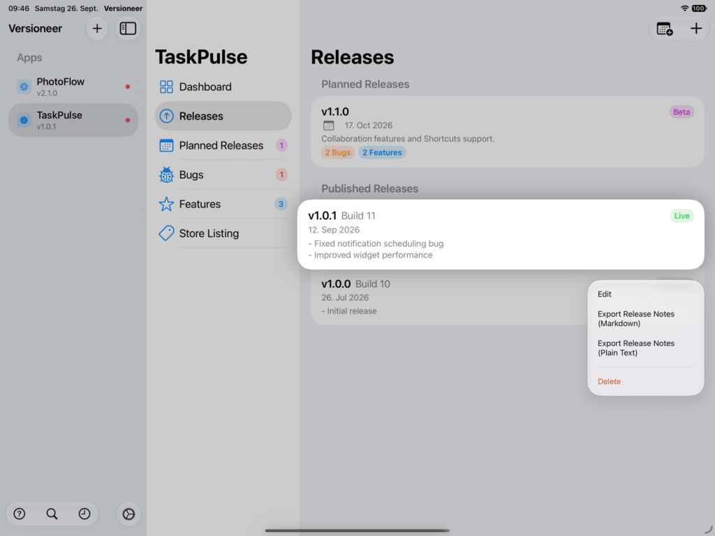 Export Options Release Notes Screenshot