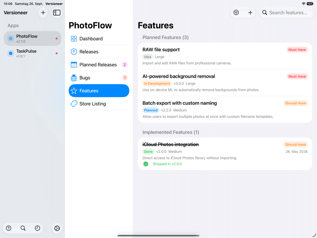 Features Lifecycle Screenshot

