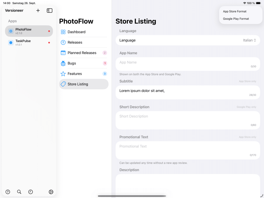 Store Listing Export Screenshot
